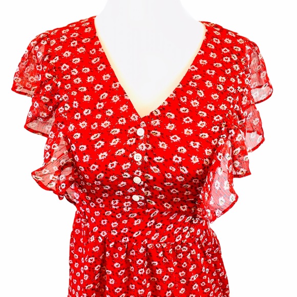 NWT THEKORNER PARIS Red Ditsy Print Long Dress - Picture 2 of 12